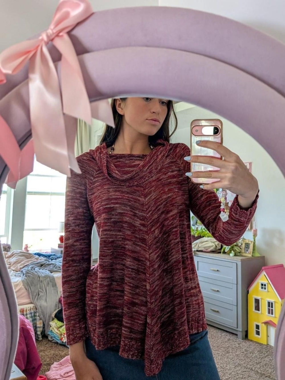Marled Burgundy Cowl Neck Sweater Size Small